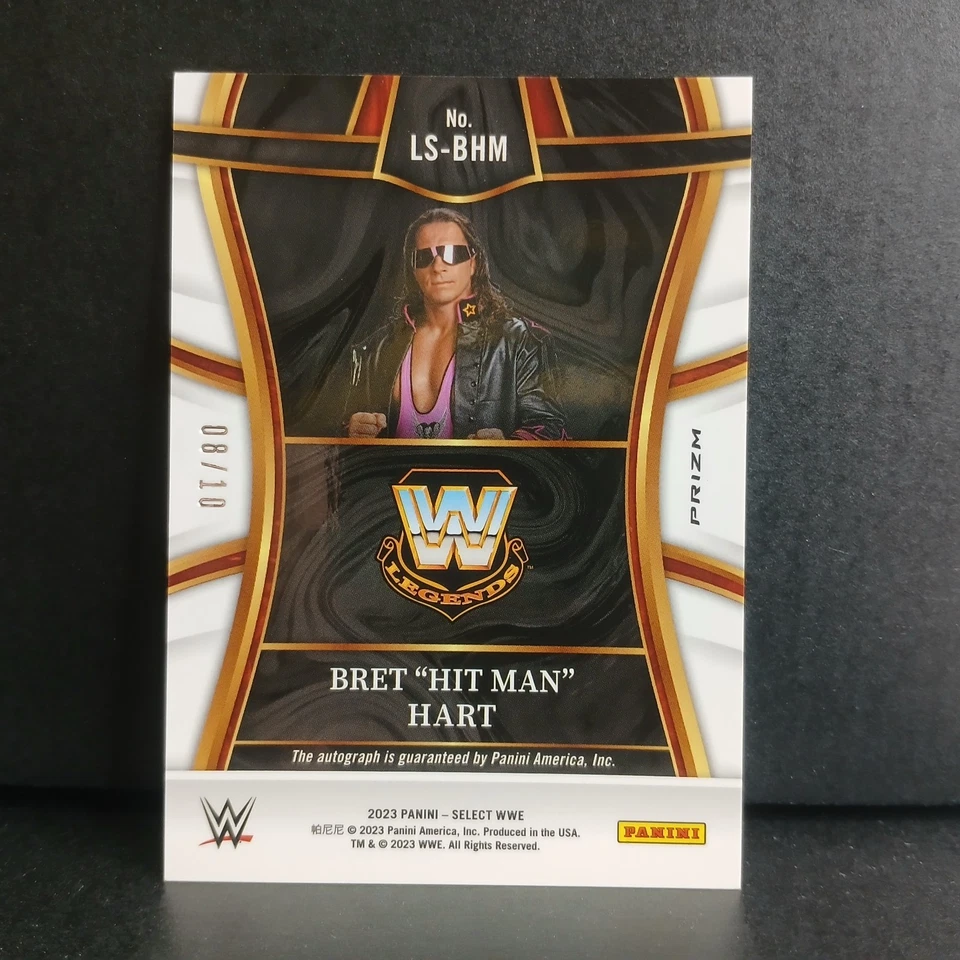 2023 Select WWE Bret "Hit Man" Hart Legendary Signatures Gold Prizm Auto /10 - Image 2 of 4