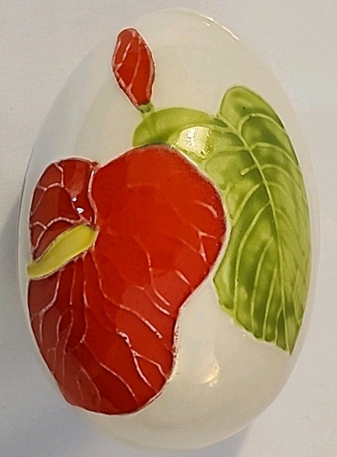 Vtg Rare Santa Anita Ware Anthurium Trinket Dish Egg Shaped Made In Hawaii EC 