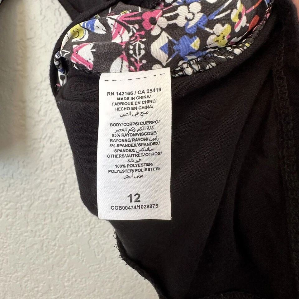 Anthropologie Ella Moss 女孩上衣 12 码黑色透明花卉衬衫二手状况完好 — 第 3/4 张图片