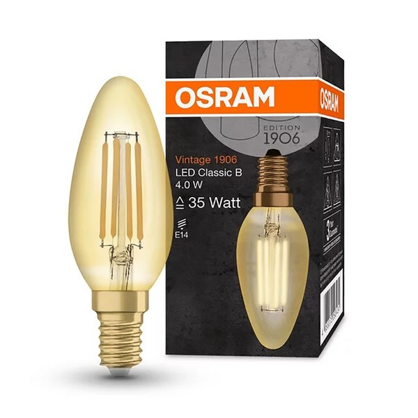 Osram Led Filament Kerze Vintage 1906 4W = 35W E14 Gold 410Lm Extra Warmweiß-image