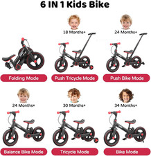 6 in 1 Toddler Bike with Push Handle for Kids 18-60 Months, 12" Foldable Balance - Image 2