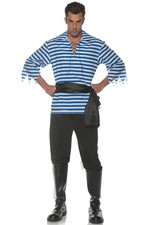 Brand New Striped Pirate Buccaneer Adult Costume Blue 