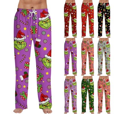 Herren Weihnachten Pyjamahose The Grinch Naughty Nice Schlaf Pyjamahose S-2XL