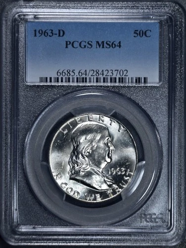 1963-D 50C FRANKLIN SILVER HALF DOLLAR KM# 199 PCGS MS 64 A6368