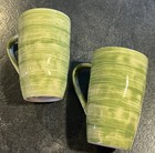 Set of 2 - 2008 Starbucks 14 oz Coffee Mug Ceramic Green Swirl Glaze — photo 3