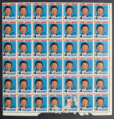 US 1960's Mad Alfred E. Neuman 4 President Sheet of 42 Stamps | eBay