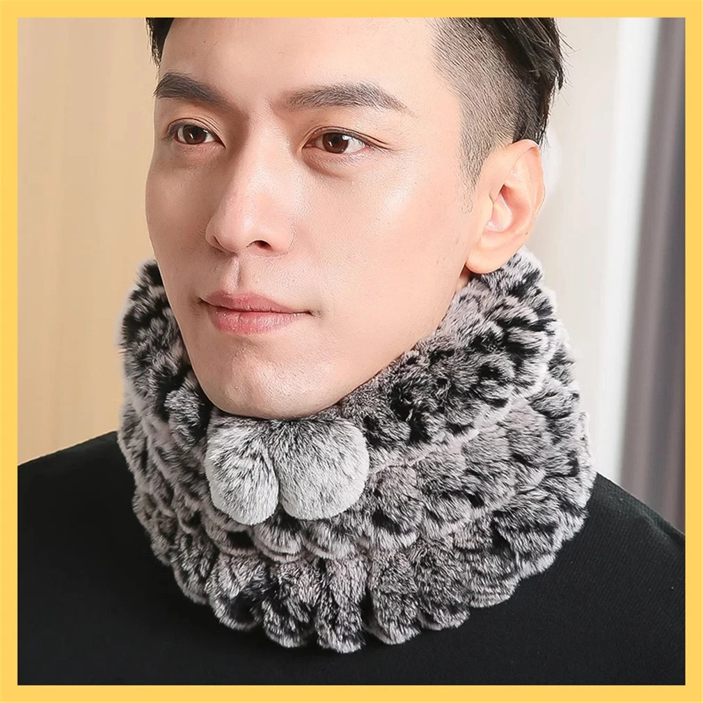 Men's Real Rabbit Fur Scarf Thicken Winter Warm Neck Wrap Collar Size 28x20cm
