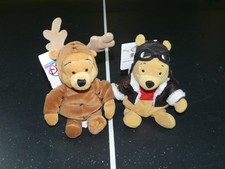 Vintage Winnie the Pooh Bean Bag Plush Set - Pilot  Reindeer - Disney Store NWT