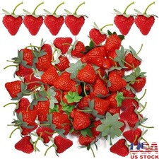 100PCS Realistic Plastic Fake Strawberries Home Decoration Props DIY Displays US