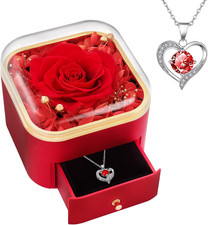 Valentines Day Gifts for Her Preserved Real Rose with Necklace Eternal Roses For