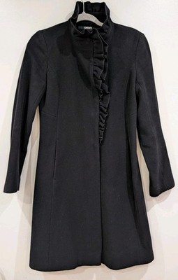 DKNY Damenmantel Rüschen vorne Wolle und Kaschmir Mischung Größe 2 UK 6/8