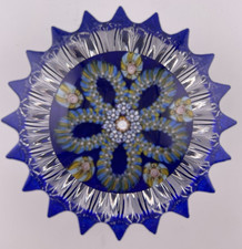 Perthshire PP61 Med Fluted-edge Blue Millefiori Loops Glass Paperweight '86-88
