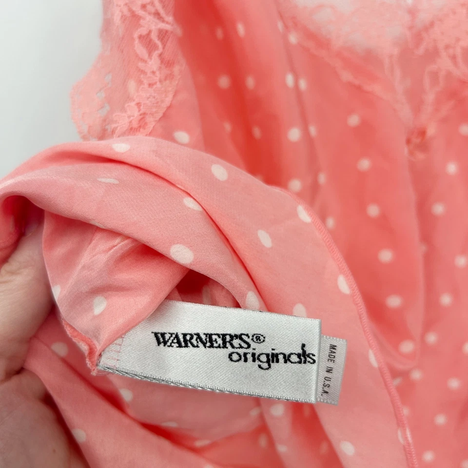 Warners Originals женщин Y2K винтажный в горошек кружева отделки Cami верхний размер 34 коралл - Изображение 4 из 4