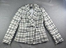 Aqua Tweed Double Breasted Blazer Large Ivory/Black/Silver Size M