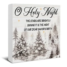 Holy Night Christmas Decor - Christian Nativity Wooden Sign Rustic Home Shelf...