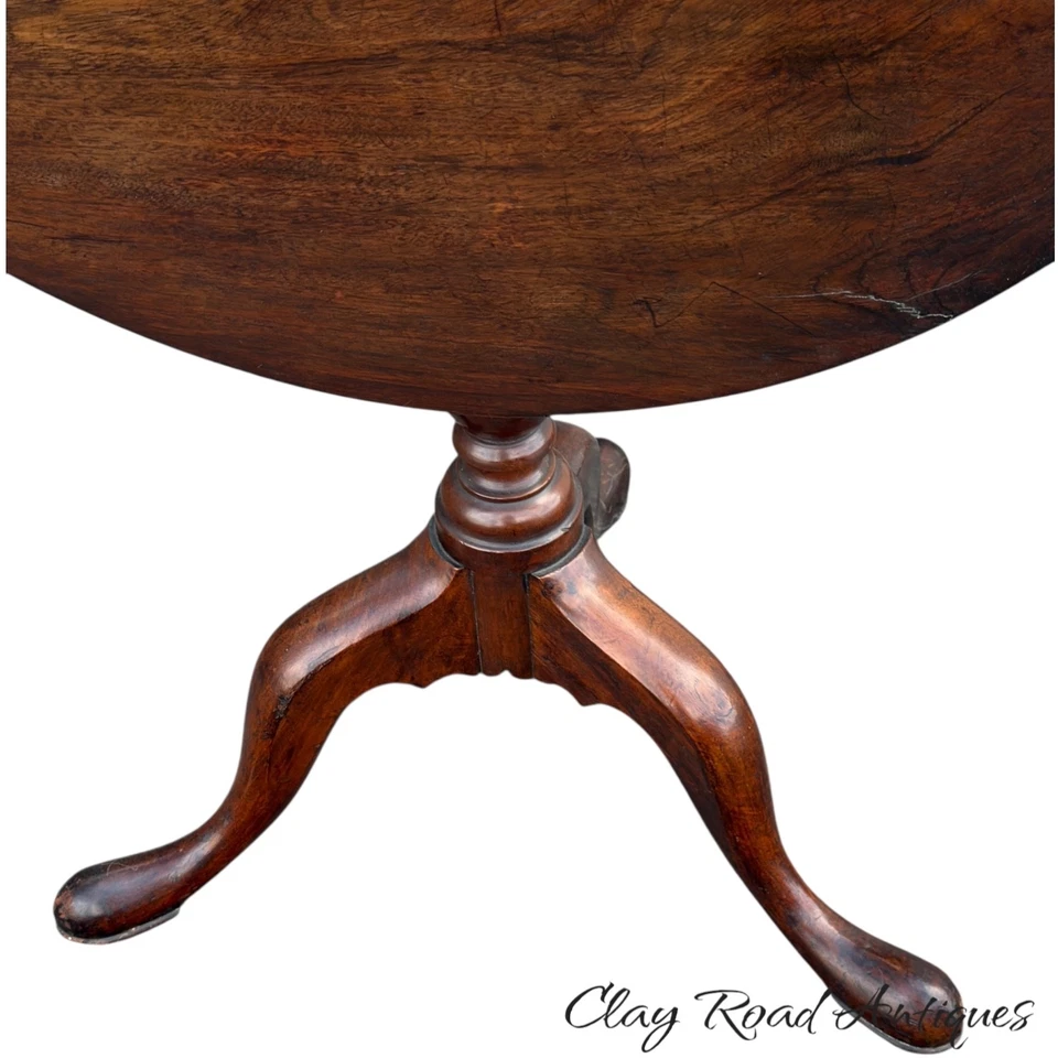 Antique walnut Queen Anne tea table 1760 18th birdcage tilt  pad feet country - Image 2 of 4