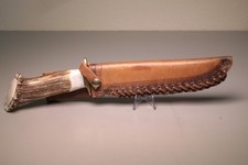 Jacobs Custom Crown Stag Bowie Knife 8.25" Blade with Leather Sheath