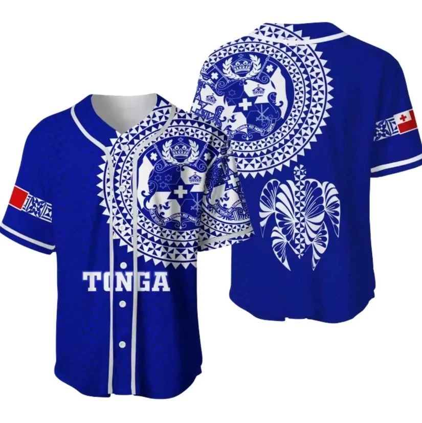 Tonga Baseball Jersey Shirt, Polynesian Tribal Blue Button Up
Opens in a new window or tab