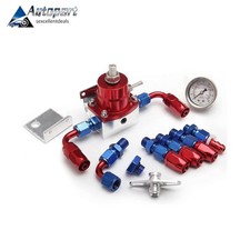 Red Adjustable Fuel Pressure Regulator Kit Oil 0-100psi Gauge -6an