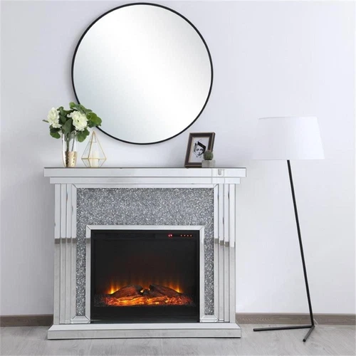 Elegant Decor Modern 47.5" Dazzling Mirrored Faux Log Fireplace Mantle - Picture 10 of 12