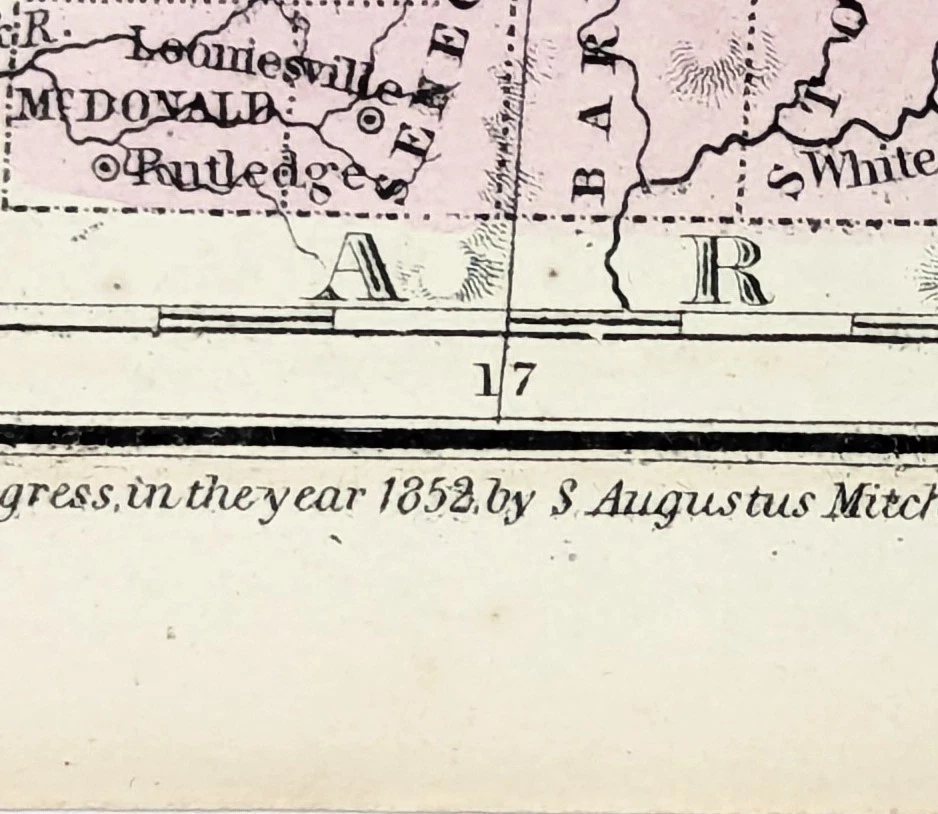 1852 OHIO - MICHIGAN - KENTUCKY - ILLINOIS - INDIANA - MISSOURI Mapa ORIGINAL Foto 4 de 4