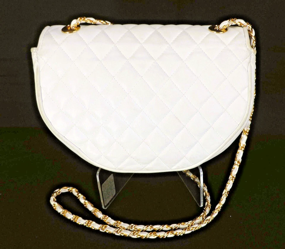 Bolso Bandolera JAY HERBERT New York Cuero Blanco Cremoso Acolchado Correa de Cadena Foto 4 de 4