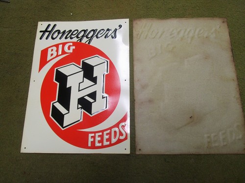Vintage Tin Sign Original Honegger's BigH Feed Sign Fairbury and ...