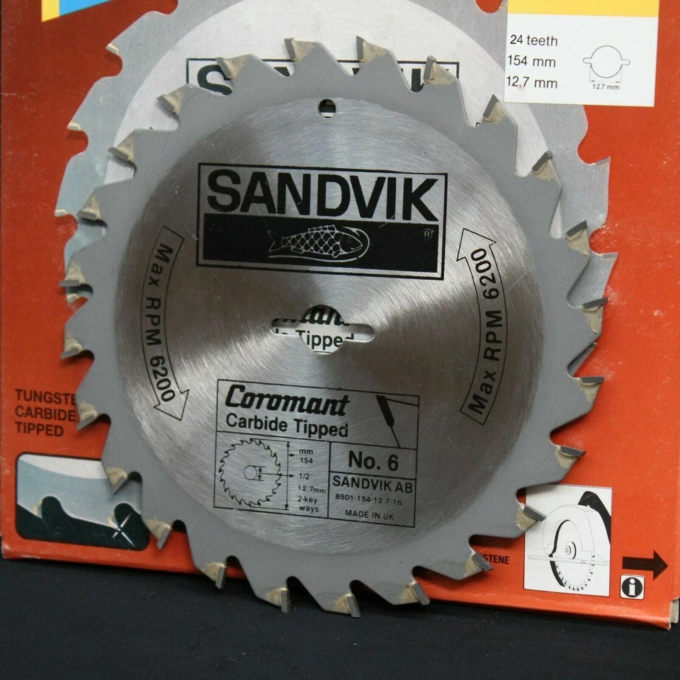 Sandvik 8501 154mm x 12.7mm 1/2" 24T TCT Circular Saw Blade for Wood, Board, PVC - Image 2 of 2