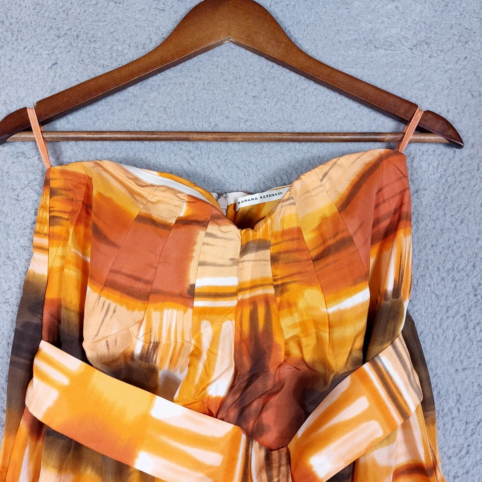 Banana Republic Maxi Dress Women's 2? (28" Chest) Orange Silk Strapless Beachy - Image 4 of 4
