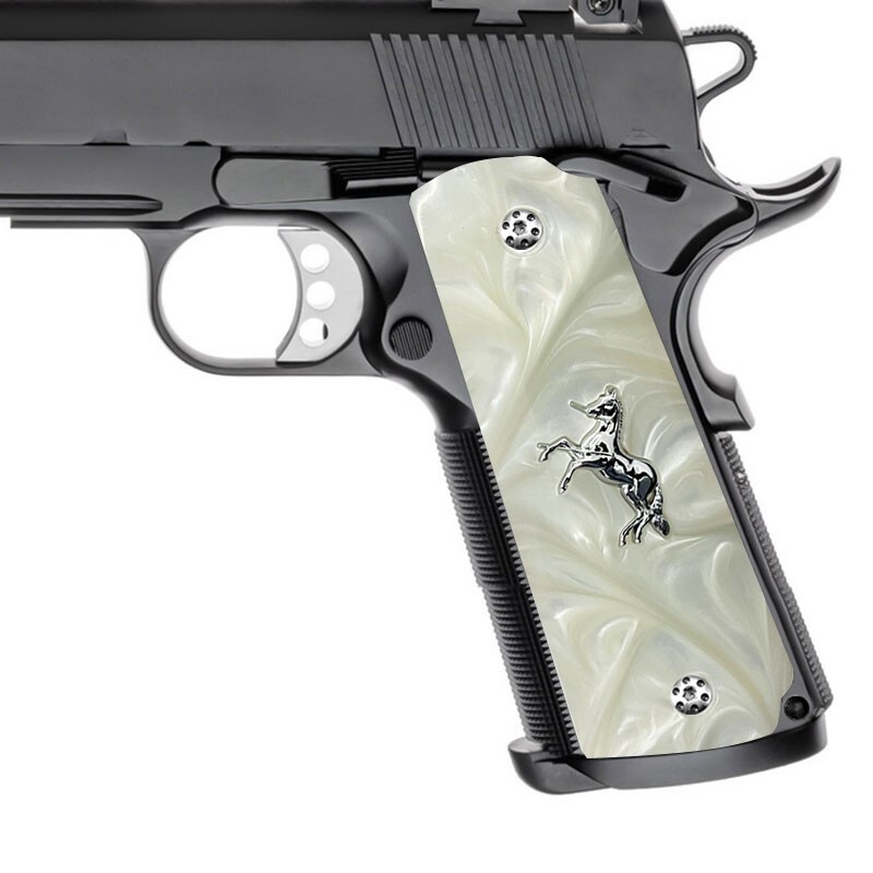 1911 Grips Full Size Fit Colt Springfield Grips White Pearl Silver