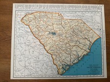 Antique 1937 Rand-McNally Map Of South Carolina 13  x10.5  Atlas