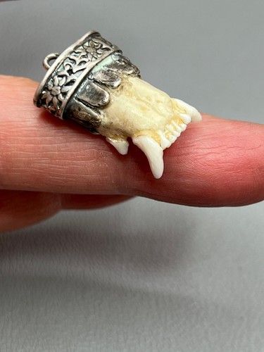 Antike deutsche 925 Sterling Silber Taschenuhrkette Anhänger Raubtier Charivari - Bild 8 von 8