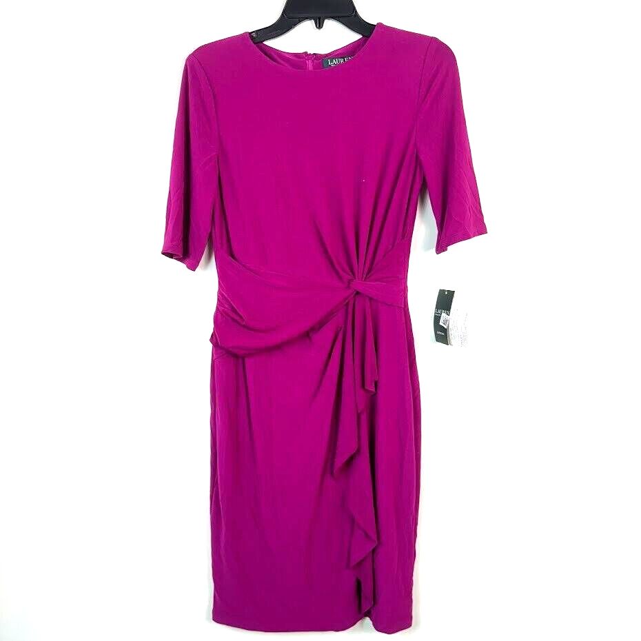 Ralph Lauren Women 2 Fuchsia Pink Short Sleeves Knee Length Dress
