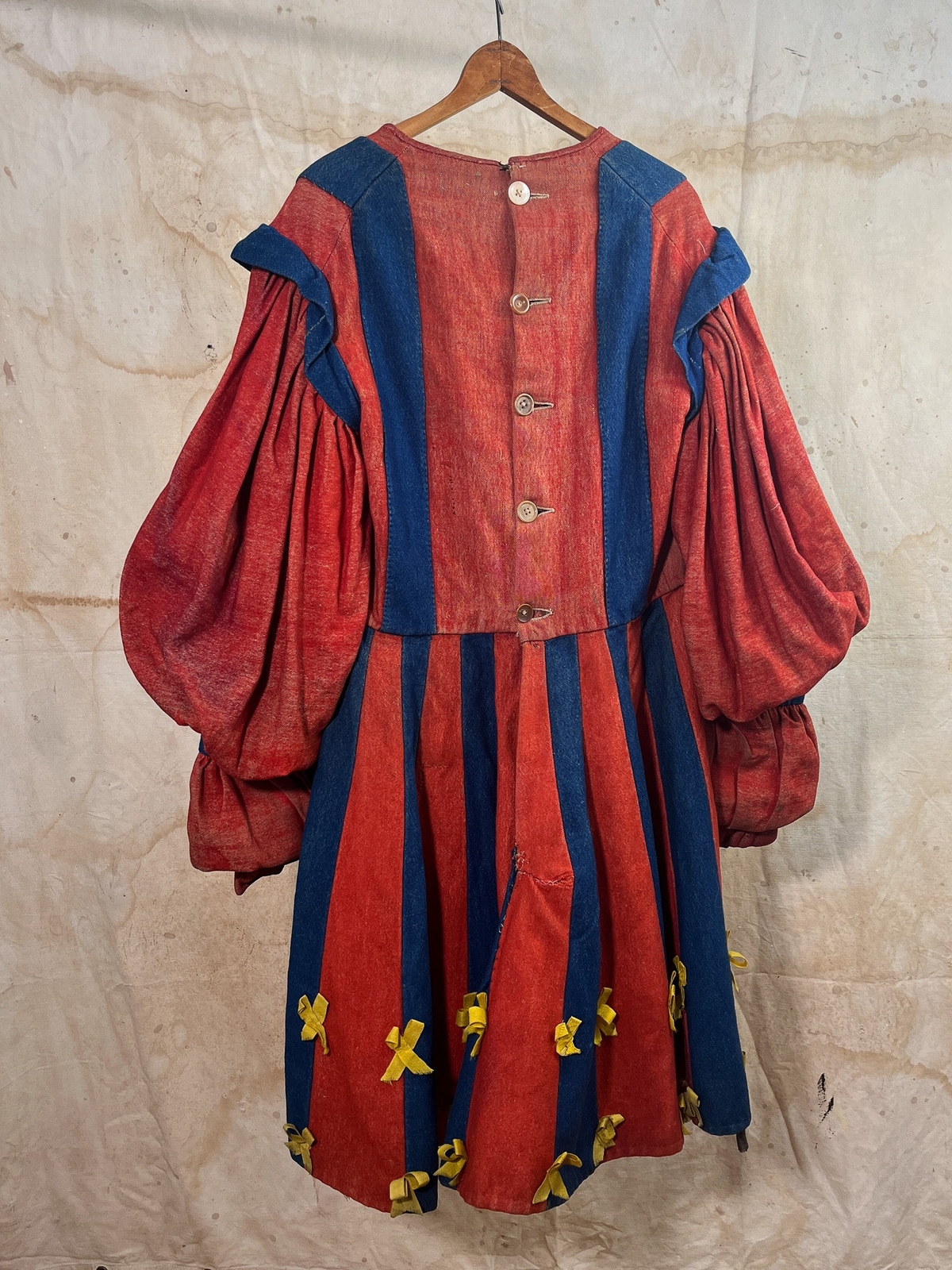 French Theater Costume Dress Red & Blue Wool c. 1930s Gem