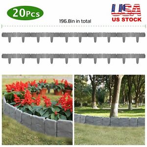 1-40x Grey Stone Effect Plastic Lawn Grass Edging Garden Plant Flower Bed Border