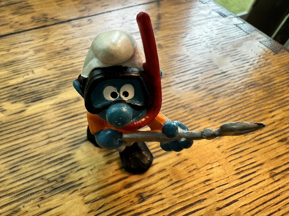 De colección 1979 Original SMURF Peyo Buceador Snorkeler Pescador Submarino Pescador ☼ Foto 2 de 4