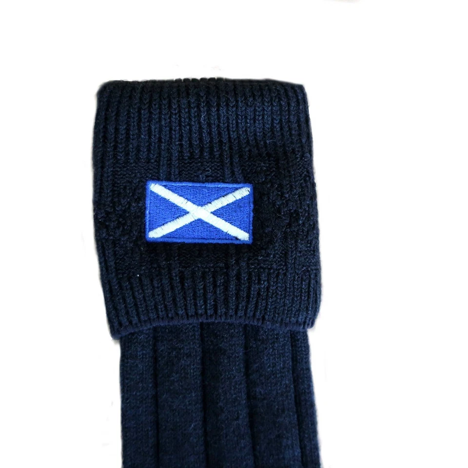 Tubo/calzini kilt nero scozzese Saltire taglia 8-10 UK ora solo £14,99