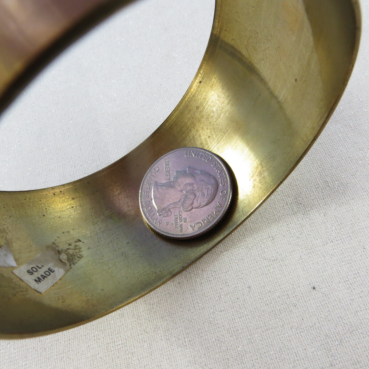 WIDE Vintage Solid Brass Bangle Bracelet Etchings… - image 6