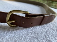Leather Man Ltd Belt Mens 44 Top Grain Leather Woven Natural Jute Brass USA Made