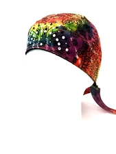 Tie Dye Paisley Doo Rag Bandana Headwrap Skull Cap Danbana W/Rhinestones