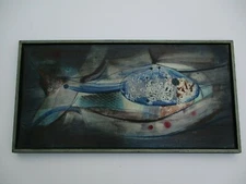 FINEST FORREST HIBBITS PAINTING CUBIST CUBISM ABSTRACT FISH MODERNISM  MCM RARE