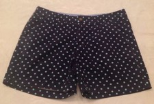 MERONA Womens Size 6 Navy Blue Aqua Green Polka Dots Cotton Mini Short SHORTS