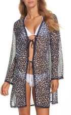 NWT $358 Sz M Tory Burch Clouded Leopard Cabana Swim Cover Tunic Caftan Blue