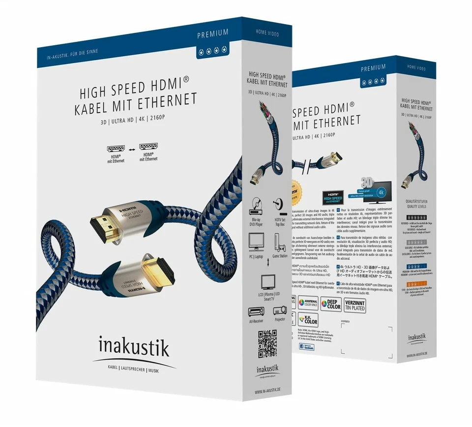 inakustik Premium II HDMI Kabel mit Ethernet 2160p 4K HDCP 2.2 / 5m - Bild 2 von 3