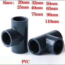 Dark Gray PVC Tee 3-Way Connector (ID 20-110mm) Water Pipe Hose Coupling Adapte