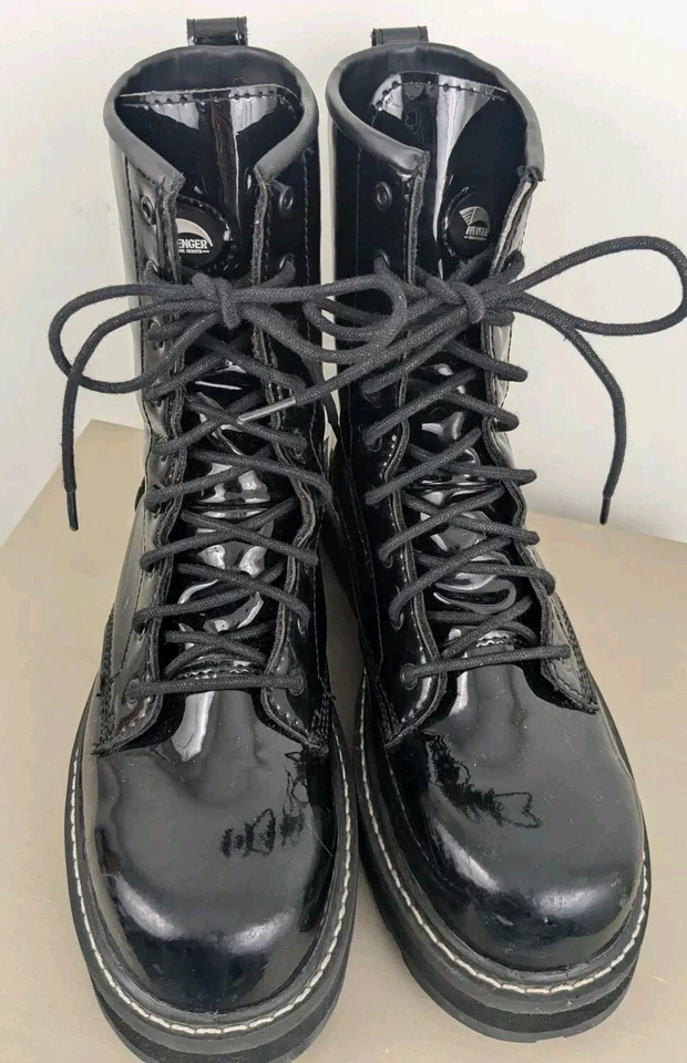 Avenger Fortune Work Boots Patent Combat Womens Sz 9.5 Black Lace Up Grunge Punk - Image 4 of 4