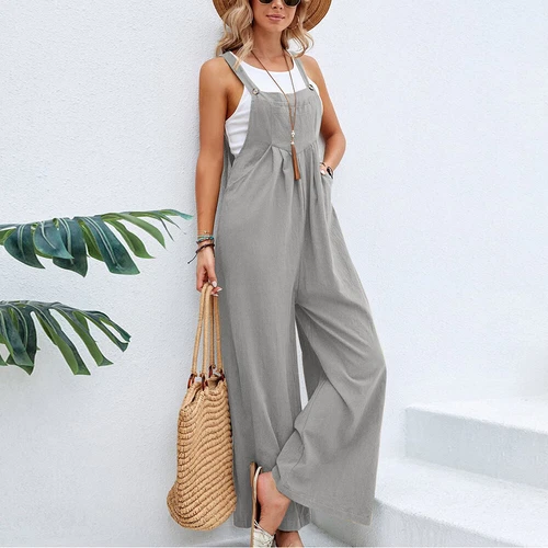 Lässige Damen-Latzhose Overall lockerer Strampler weites Bein Overall Playsuit einfarbig USA - Bild 11 von 30
