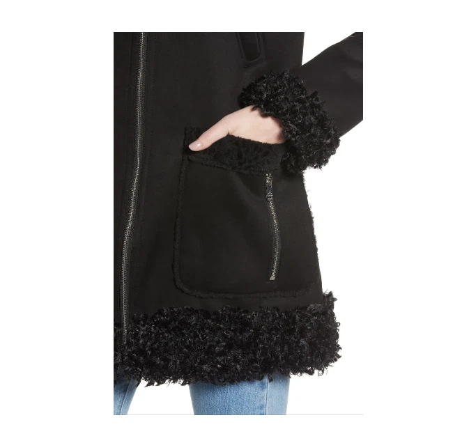 Sam Edelman Black Coat With Faux Shearling Trim Women's V7313 Size XS - Изображение 4 из 4