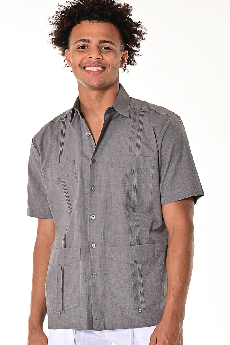 Guayabera Men's Cuban Shirt - Charcoal Casual Beach Wedding Button Up MTCG1741