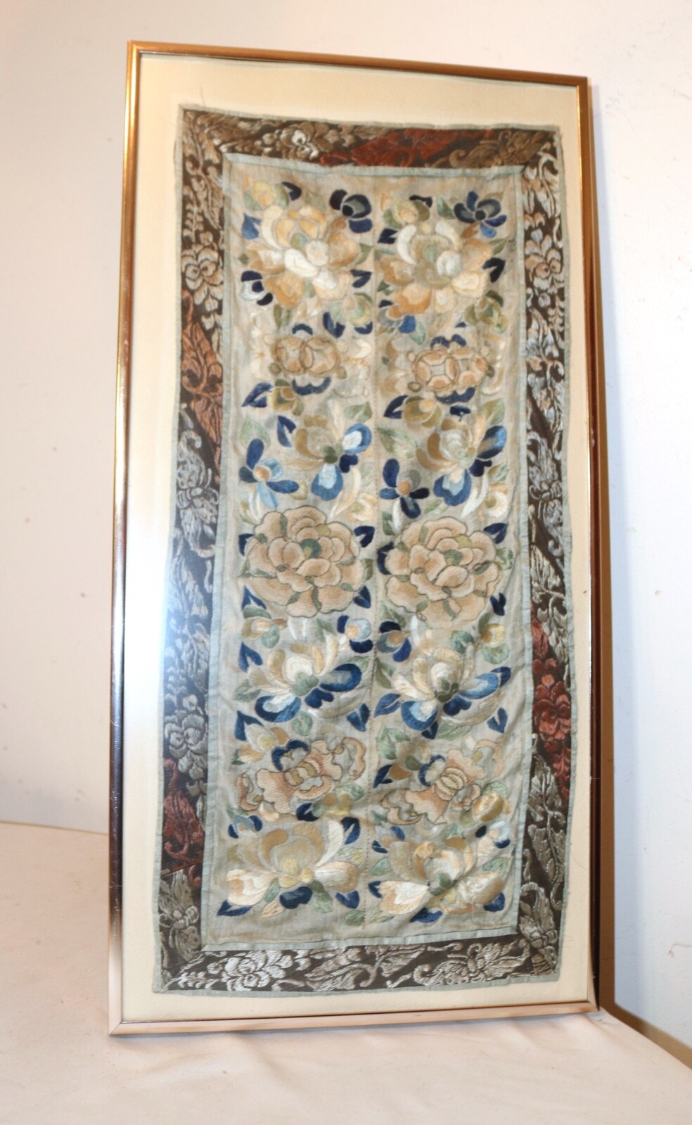 antique Chinese hand embroidery silk 1800's ornate Qing dynasty needlepoint